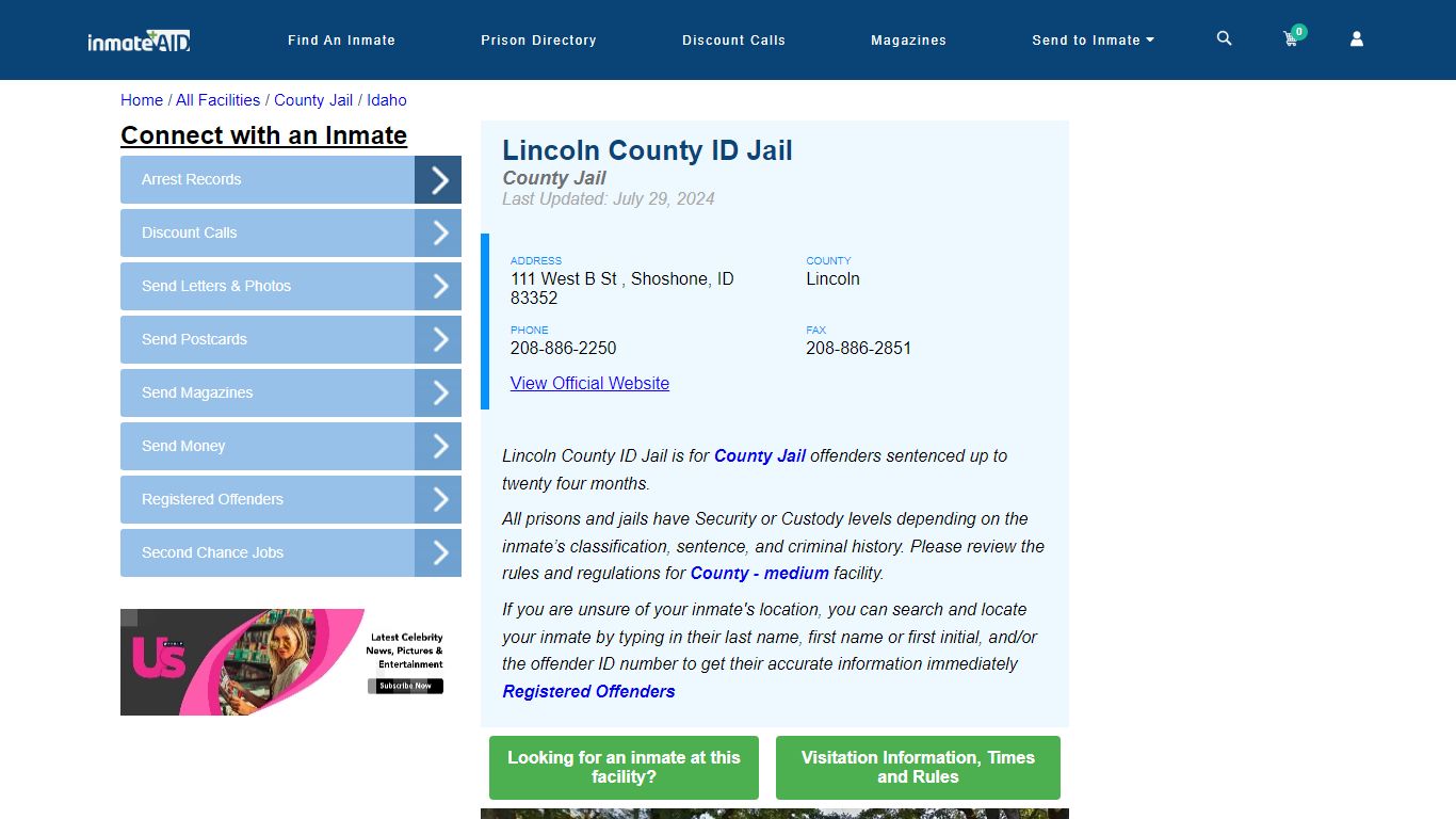 Lincoln County ID Jail - Inmate Locator